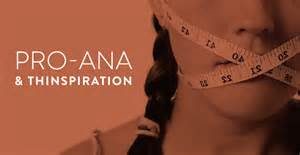 Woman with measuring tape covering her mouth, with the words "Pro-ana Thinspiration"