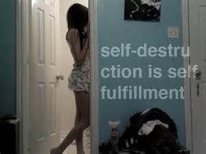 Thin woman with the words "Self-destruction is self fulfillment"