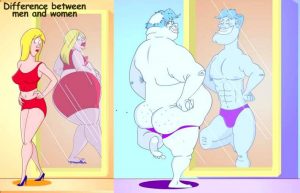 A cartoon about how males and females view themselves differently