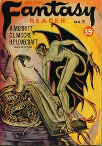 Front cover of the comic book "Fantasy Reader," depicting fantasy creatures. A man with wings and a devil tail is staring at a hissing snake.