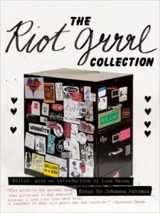 An image of the cover of "The Riot Grrrl Collection" featuring a filing cabinet covered with Riot Grrrl images and text.