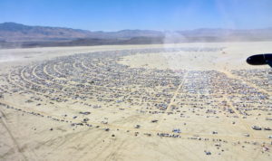 Ariel view of the arid land where Burning Man Festival takes place in Black Rock Desert, NV