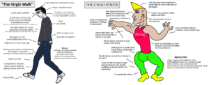 A meme comparing incels and Chads based on their walking styles