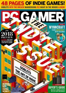 Cover of PC magazine showing various indie characters standing on INDIE ISSUE letters